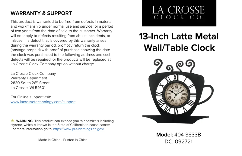 Page 1 de la notice Manuel utilisateur La Crosse Technology 404-3833B