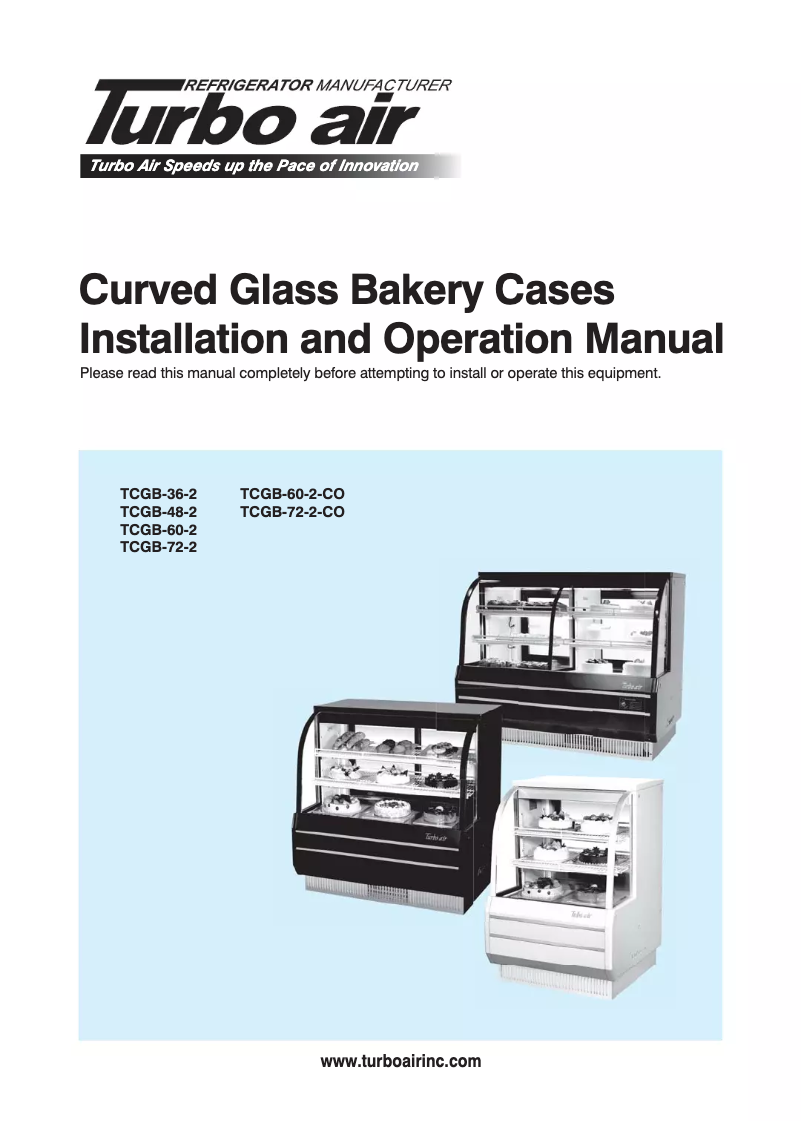 Page 1 de la notice Manuel d'utilisation et d'entretien Turbo air TCGB-60-2