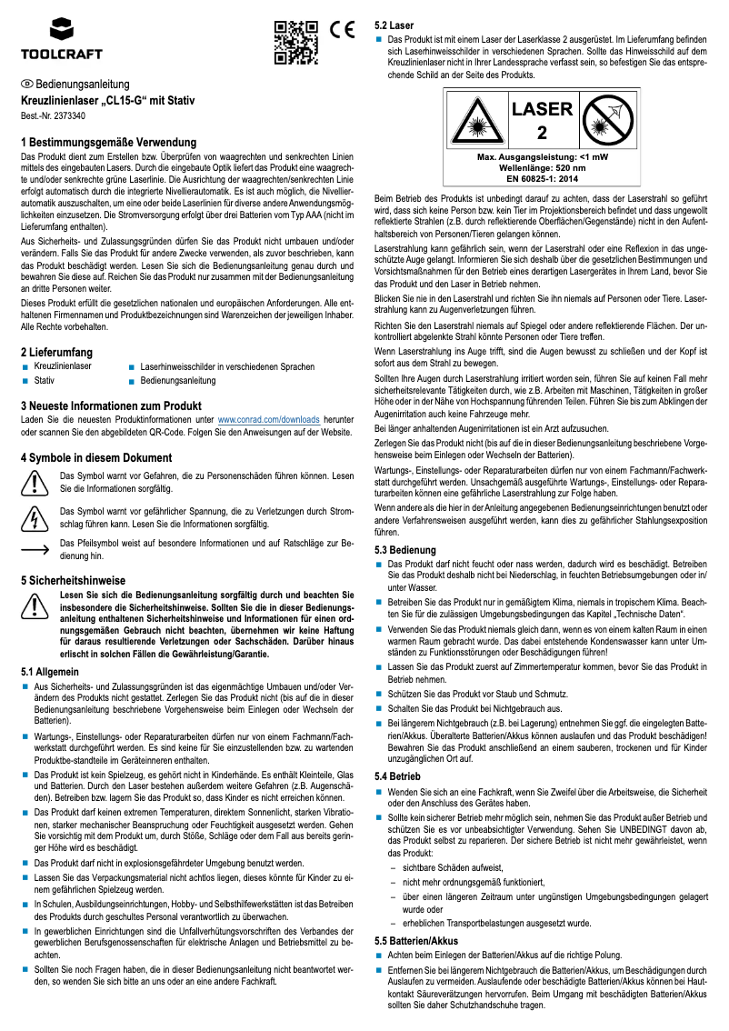 Page 1 de la notice Manuel utilisateur Toolcraft CL12-G