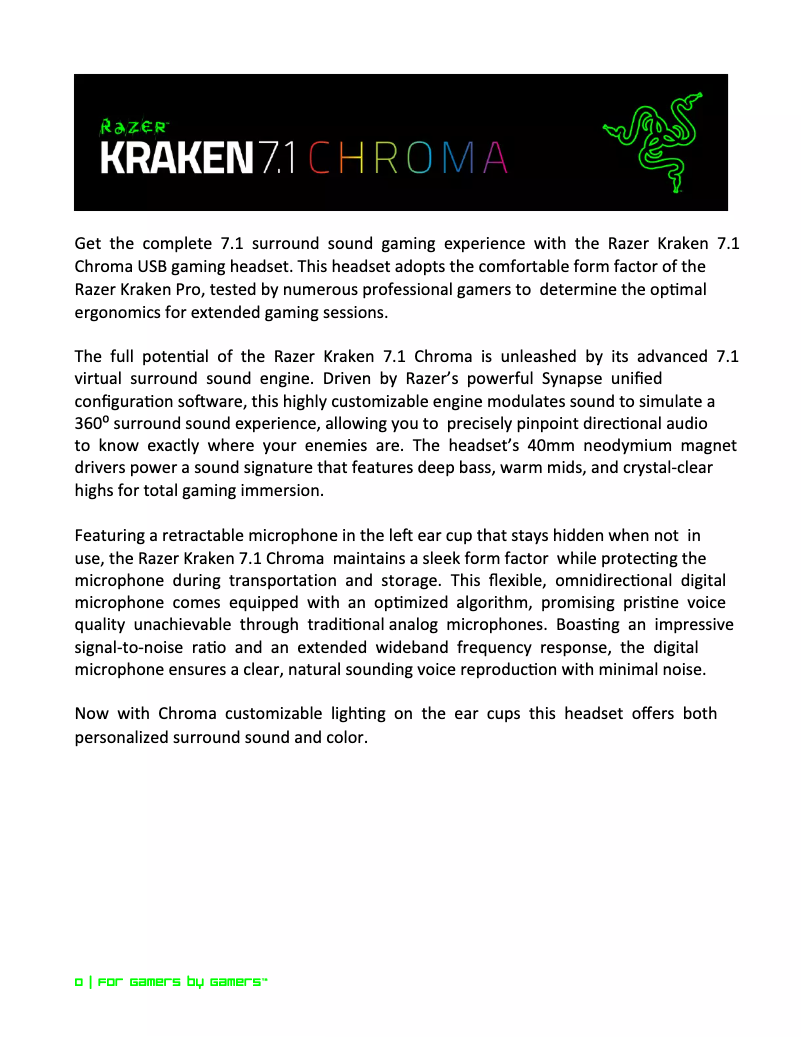 Image de la première page du manuel de l'appareil Kraken 7.1 Chroma