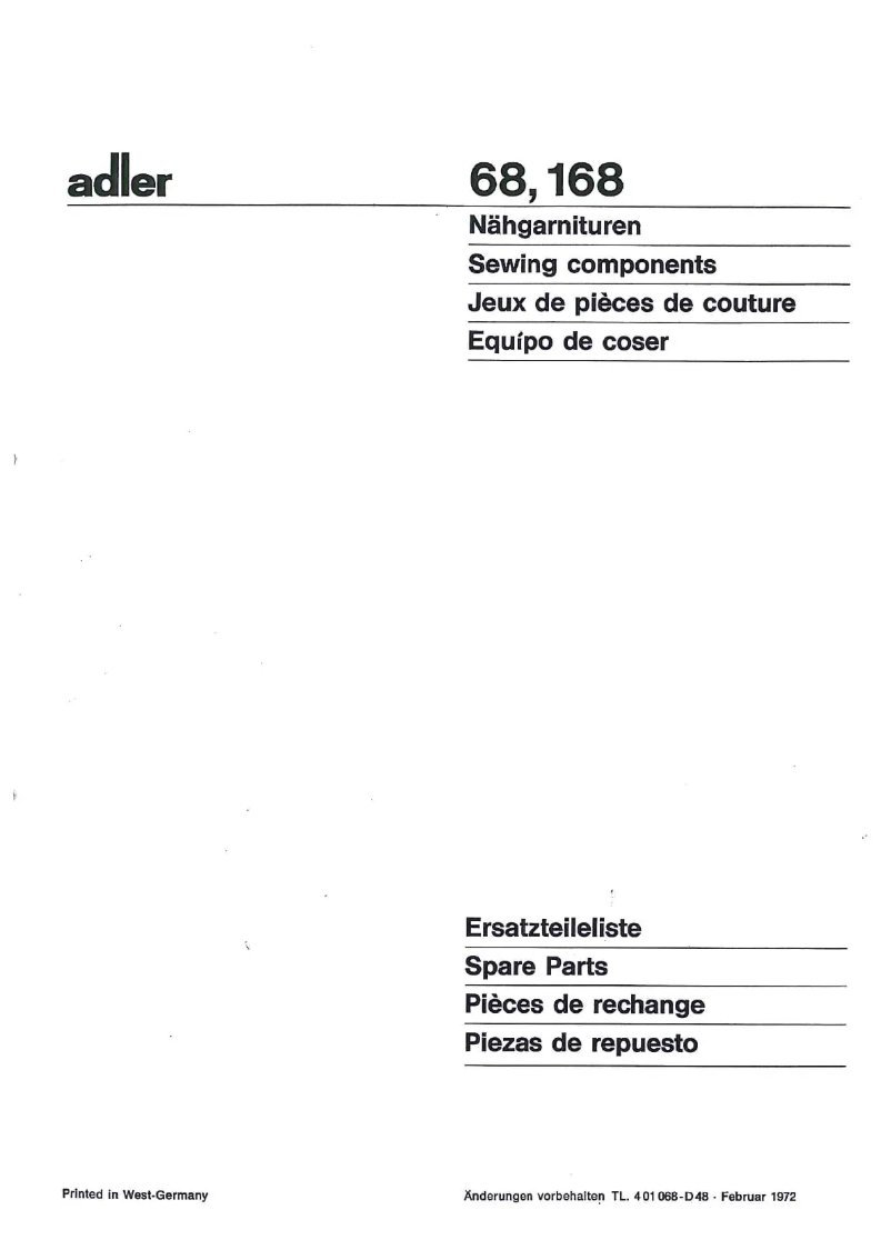 Page 1 de la notice Manuel utilisateur Dürkopp Adler 68