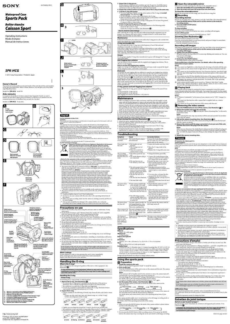 Page 1 de la notice Manuel utilisateur Sony SPK-HCG