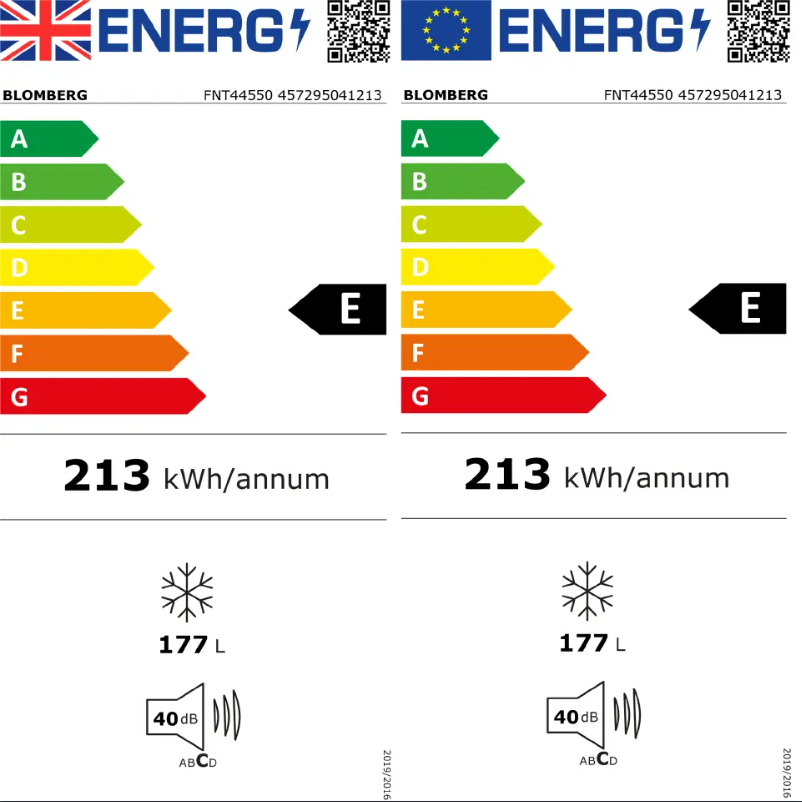 Page 1 de la notice Label énergétique Blomberg FNT44550