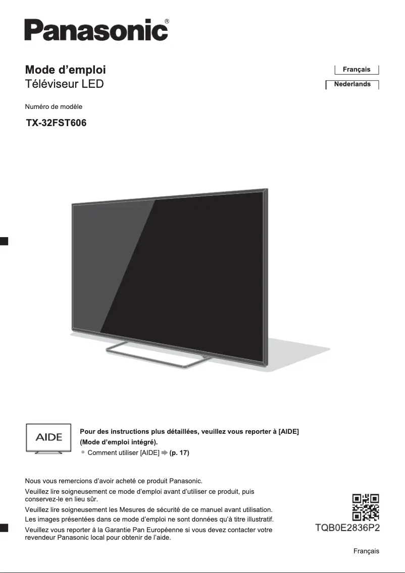 Page 1 de la notice Manuel utilisateur Panasonic Viera TX-32FST606