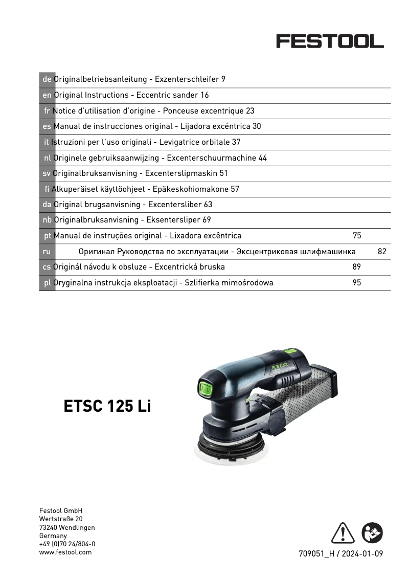 Page n°1 - Manuel utilisateur Festool ETSC 125