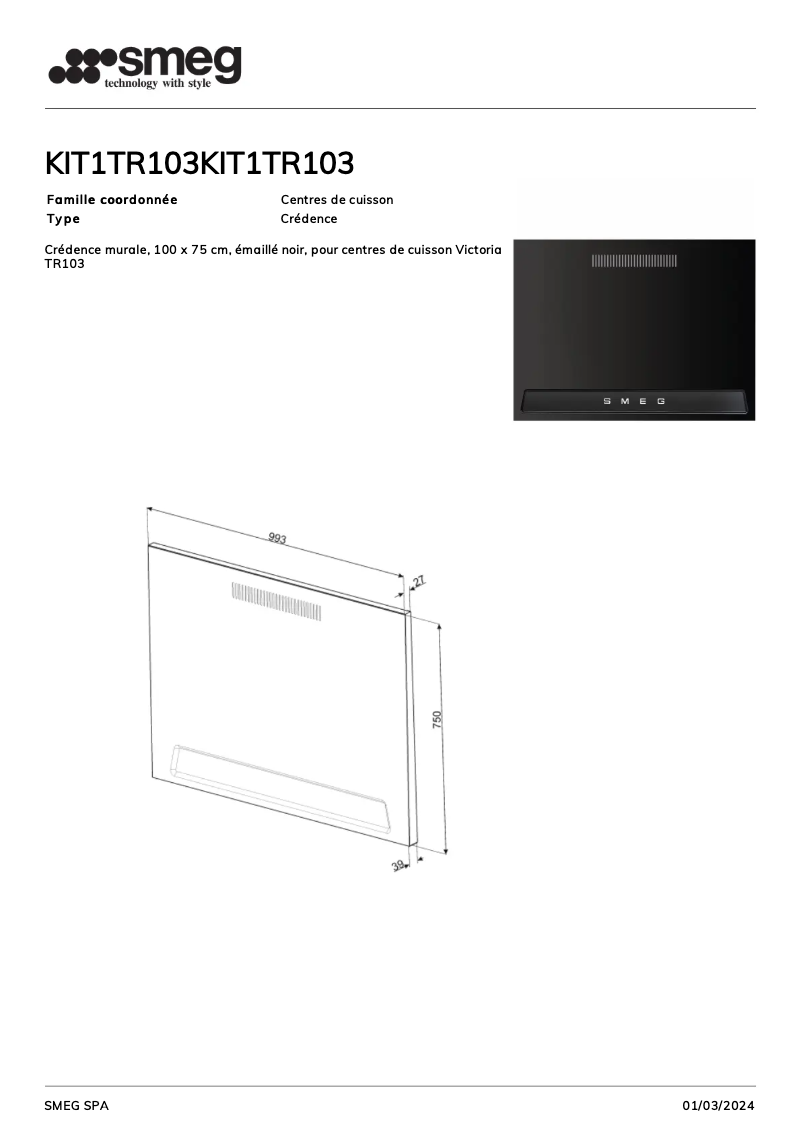 Página 1 del manual Ficha técnica Smeg KIT1TR103