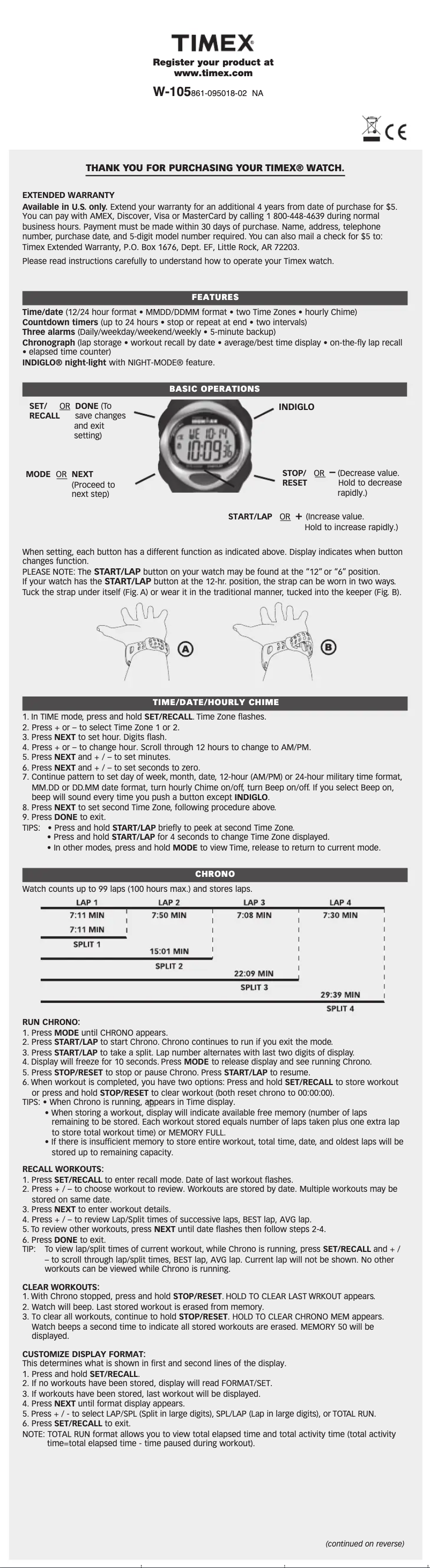 Page 1 de la notice Manuel utilisateur Timex Ironman Sleek 50-Lap T5K026