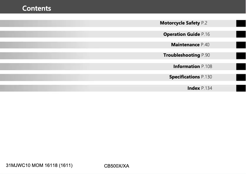 Page 1 de la notice Manuel utilisateur Honda CB500X (2017)