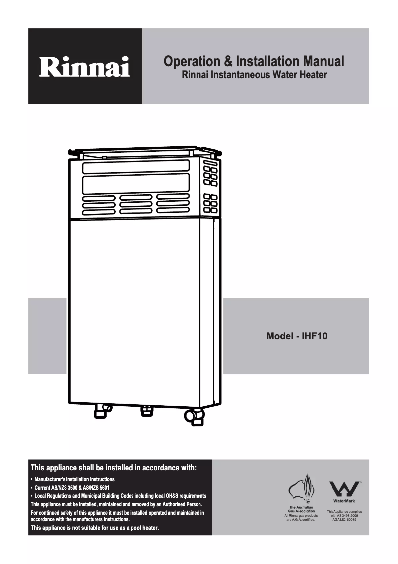 Page n°1 - Manuel utilisateur Rinnai Hotflo 10