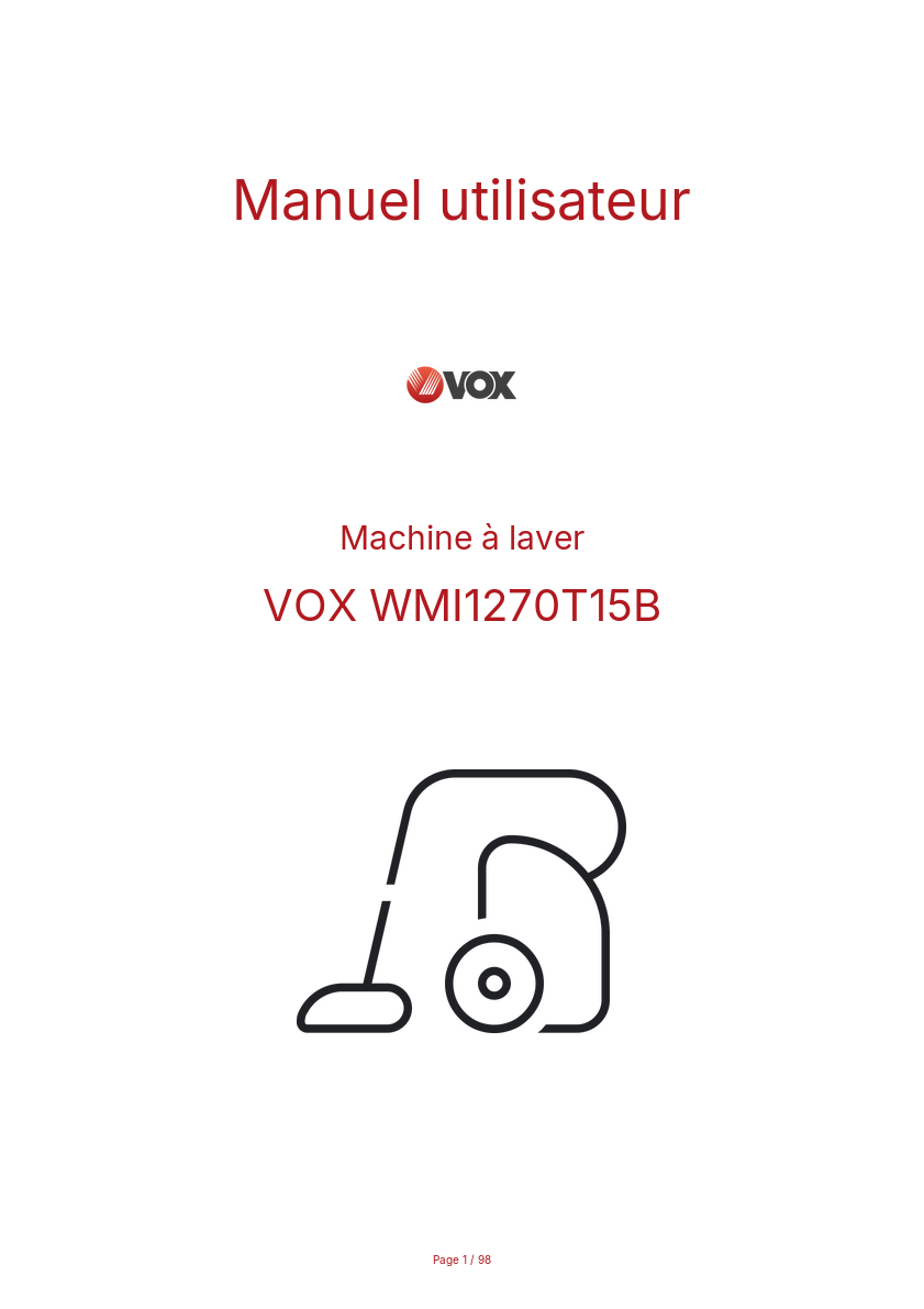 Image de la première page du manuel de l'appareil WMI1270T15B