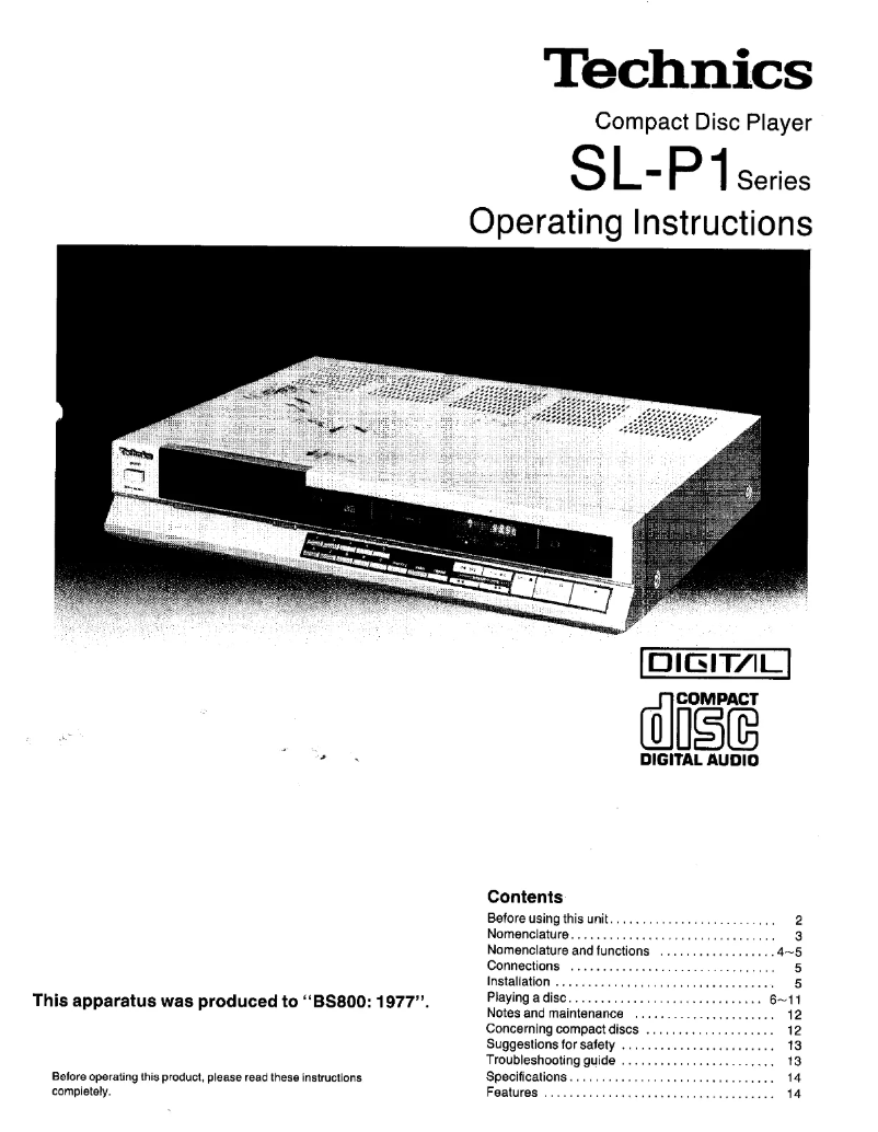 Página 1 del manual Manual de usuario Technics SL-P1