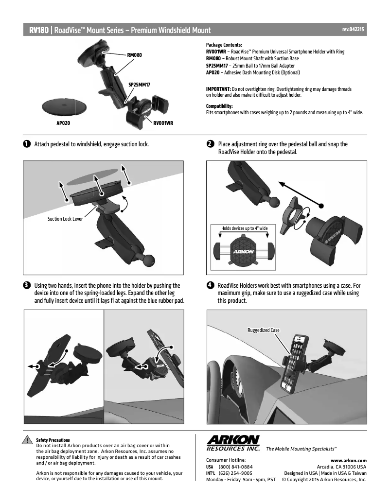 Page 1 de la notice Manuel utilisateur Arkon RV180