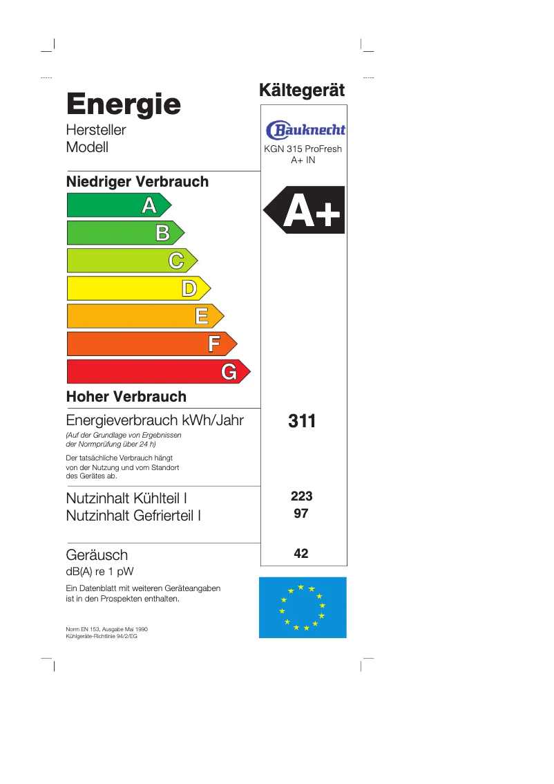 Page 1 de la notice Manuel utilisateur Bauknecht KGN 315