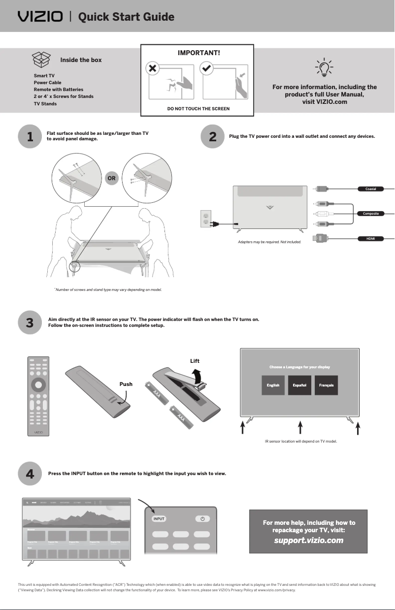 Page 1 de la notice Guide de démarrage rapide VIZIO M55Q7-H61
