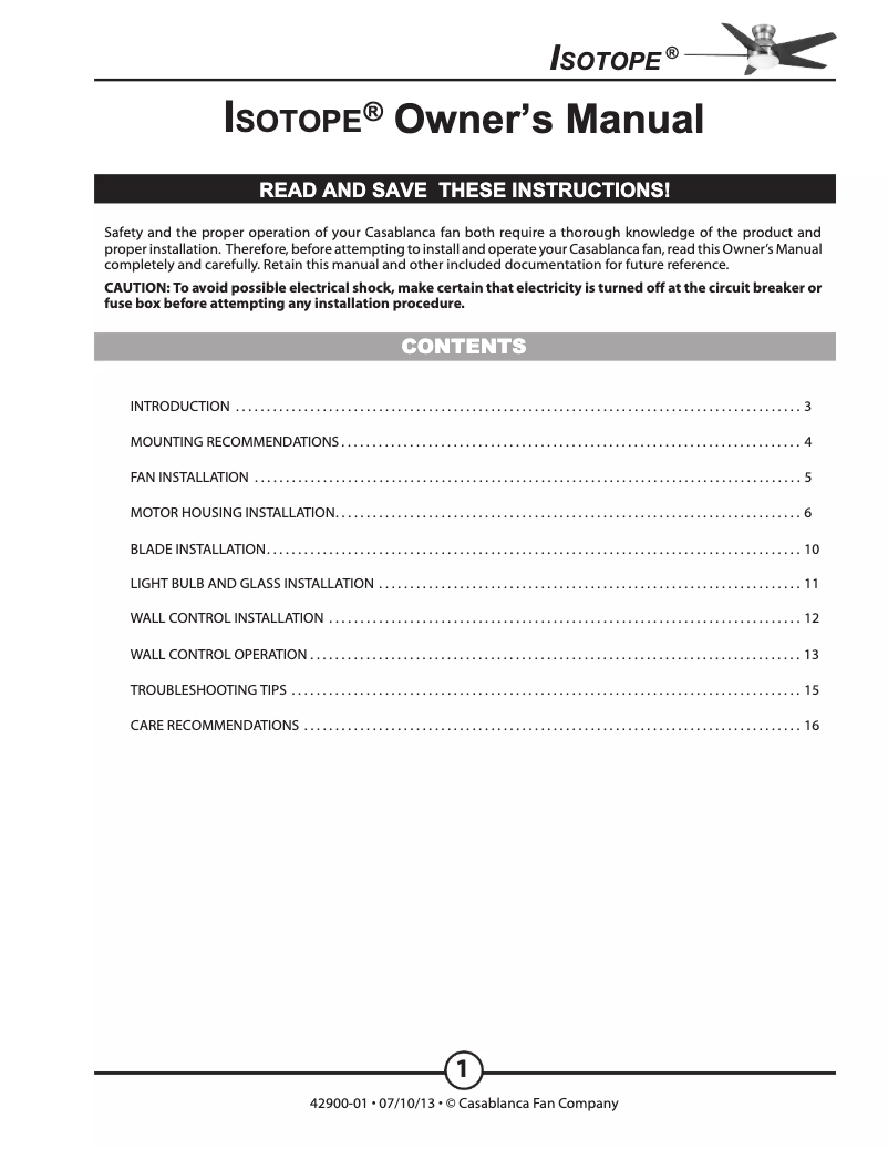 Page 1 de la notice Manuel utilisateur Casablanca Isotope 59023