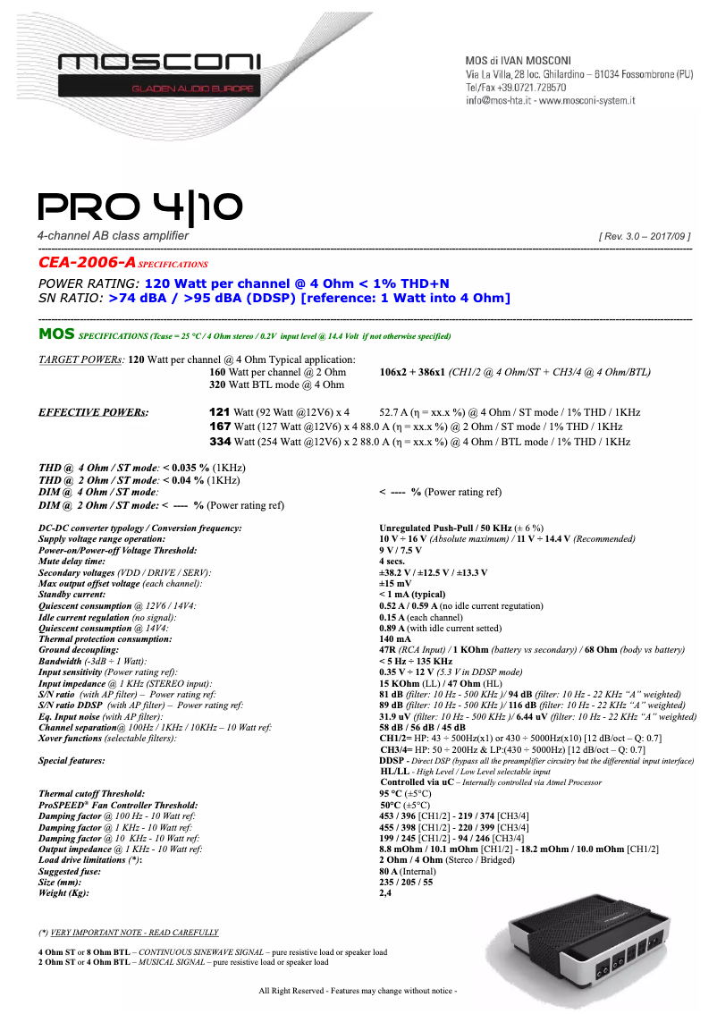 Page 1 de la notice Manuel utilisateur Mosconi Gladen Pro 4/10