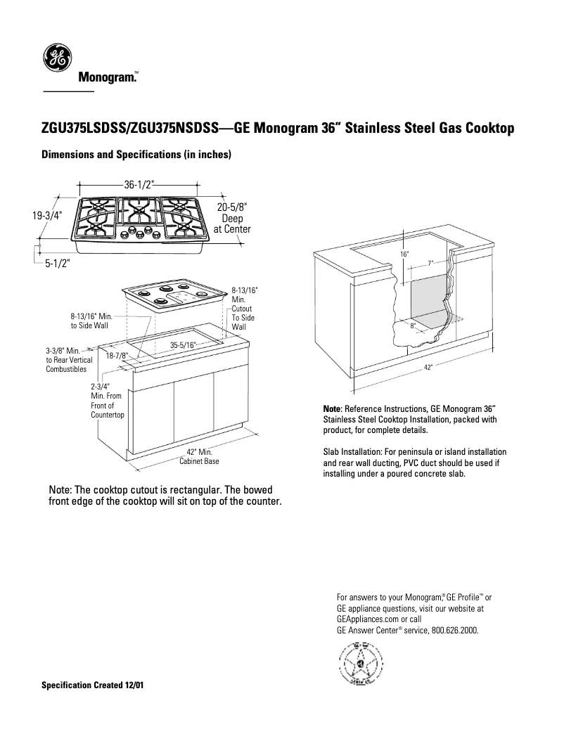 Page n°1 - Fiche technique GE ZGU375NSDSS