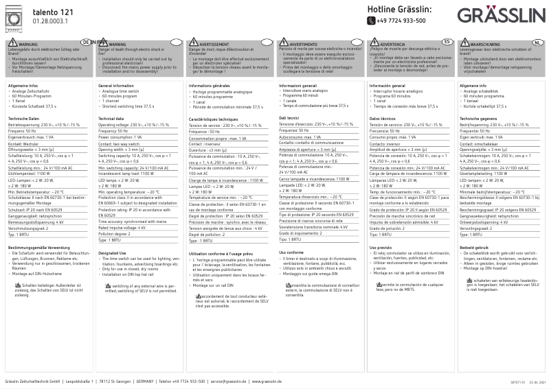 Page 1 de la notice Manuel utilisateur Grässlin talento 121
