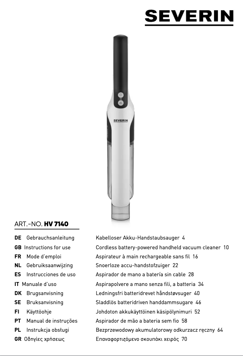 Page n°1 - Manuel utilisateur Severin HV 9589