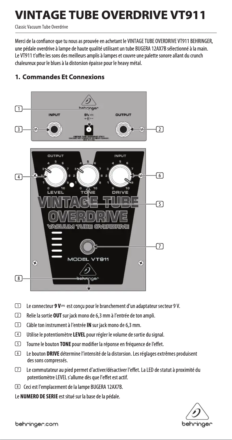 Page 1 of the manual User Manual Behringer Vintage Tube Overdrive VT911