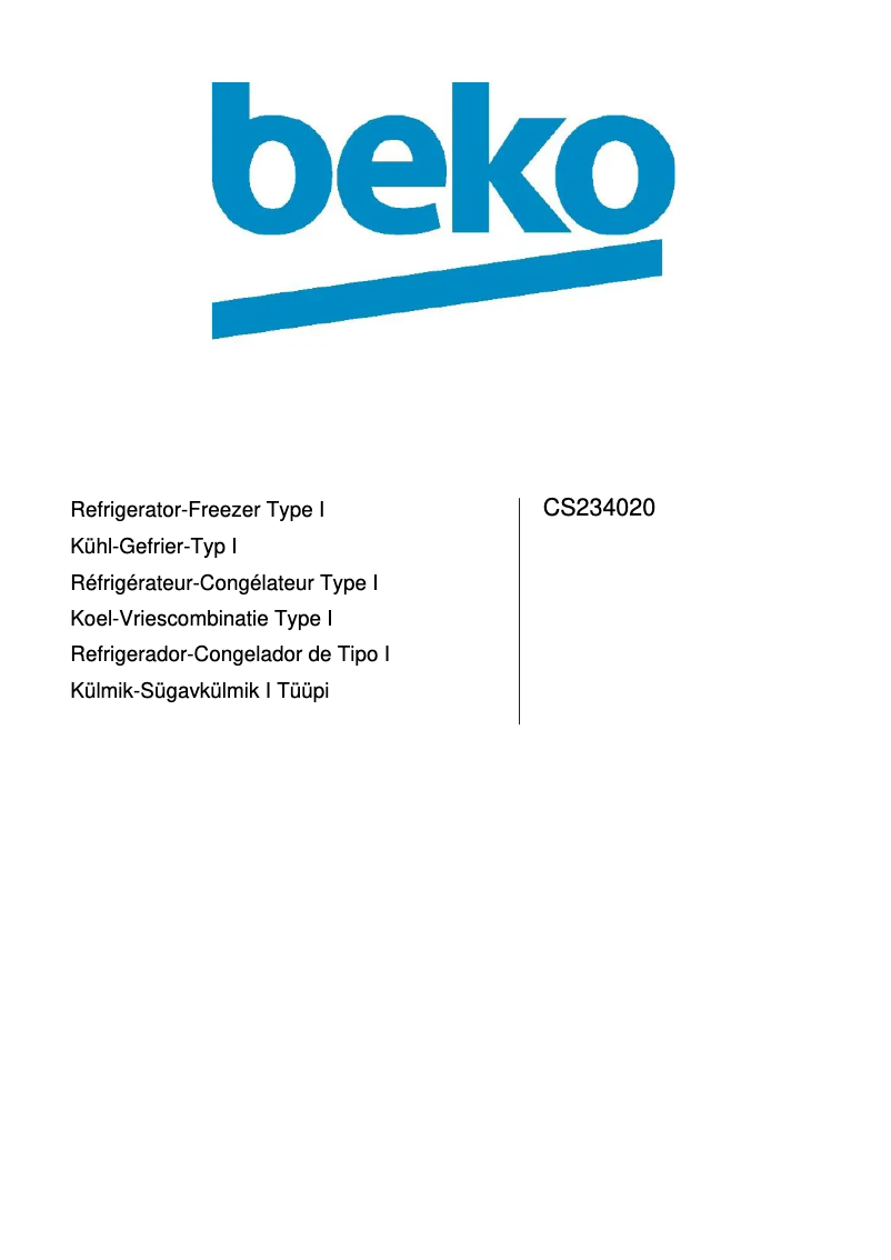 Page n°1 - Manuel utilisateur Beko CS 234020