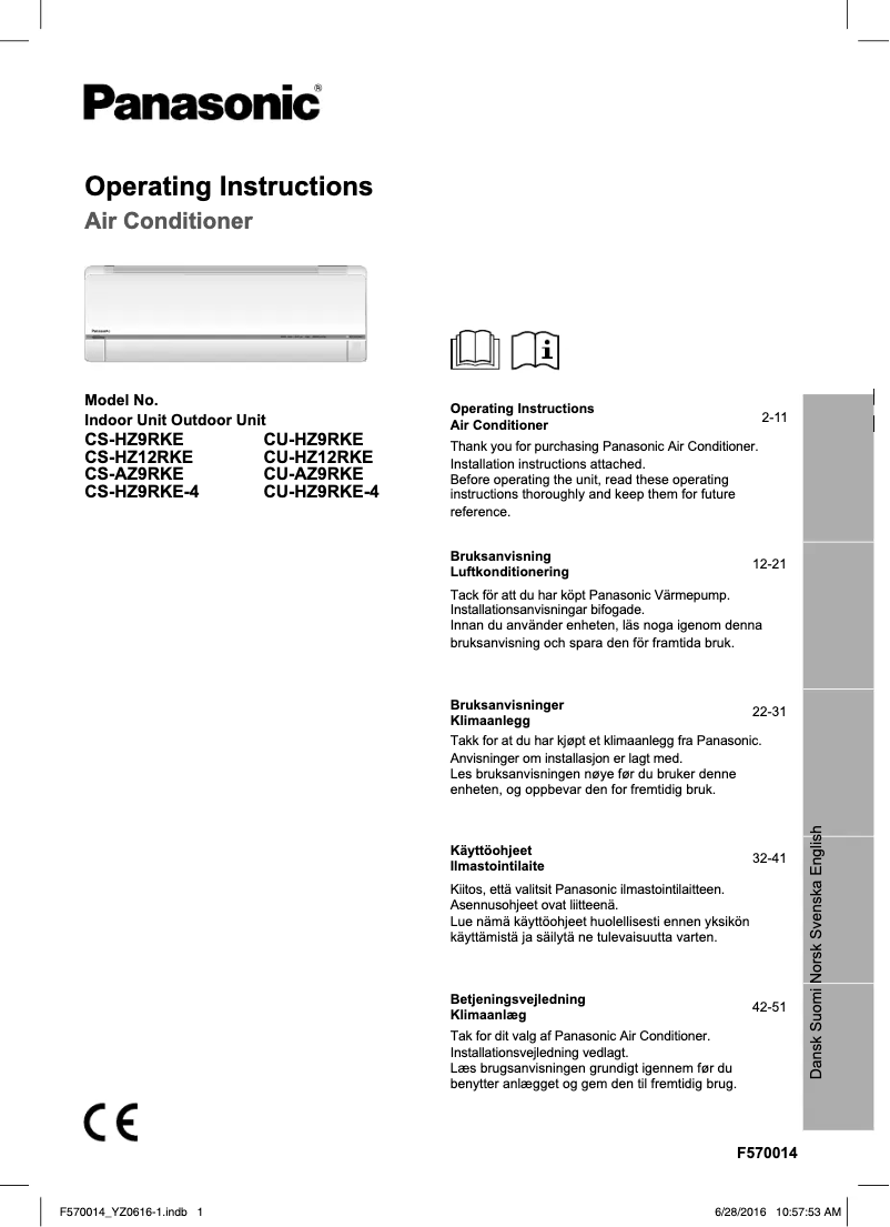 Page 1 de la notice Manuel utilisateur Panasonic CU-HZ9RKE4