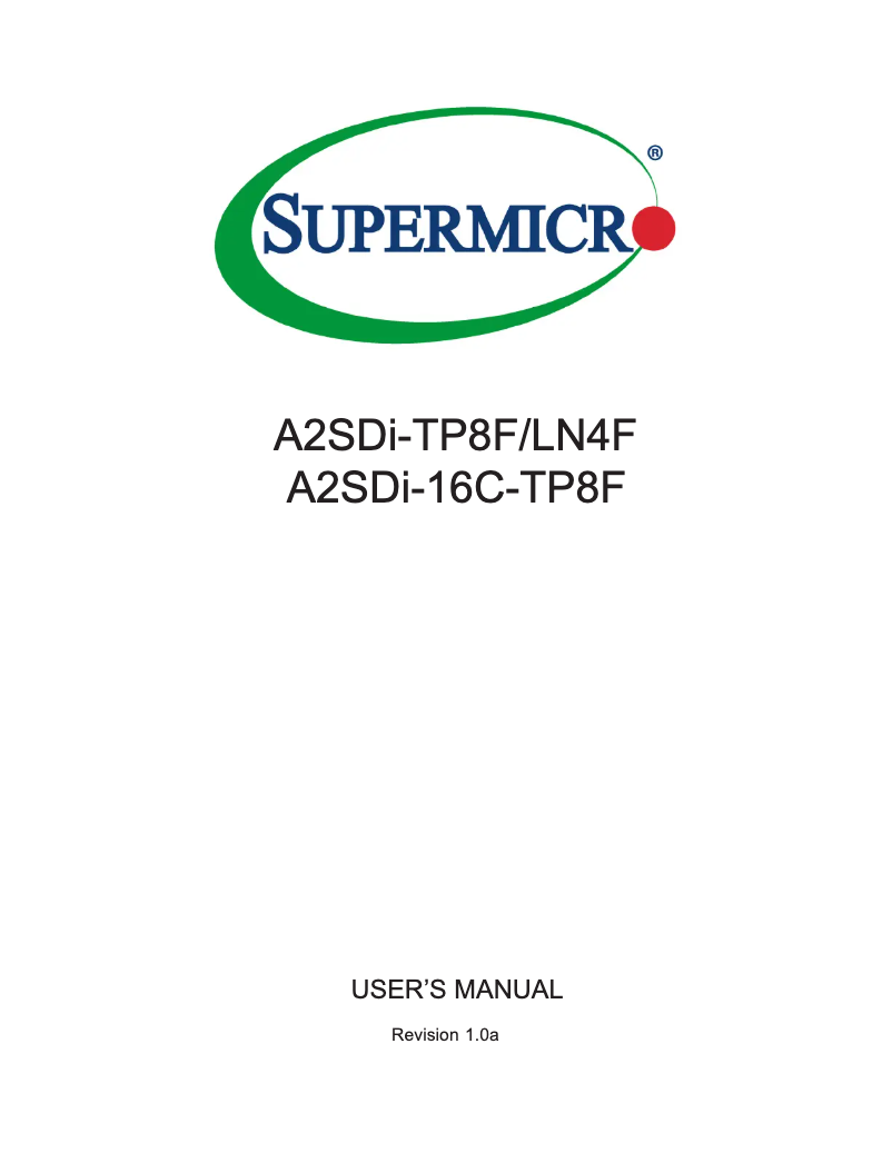 Page 1 de la notice Manuel utilisateur Supermicro A2SDi-LN4F