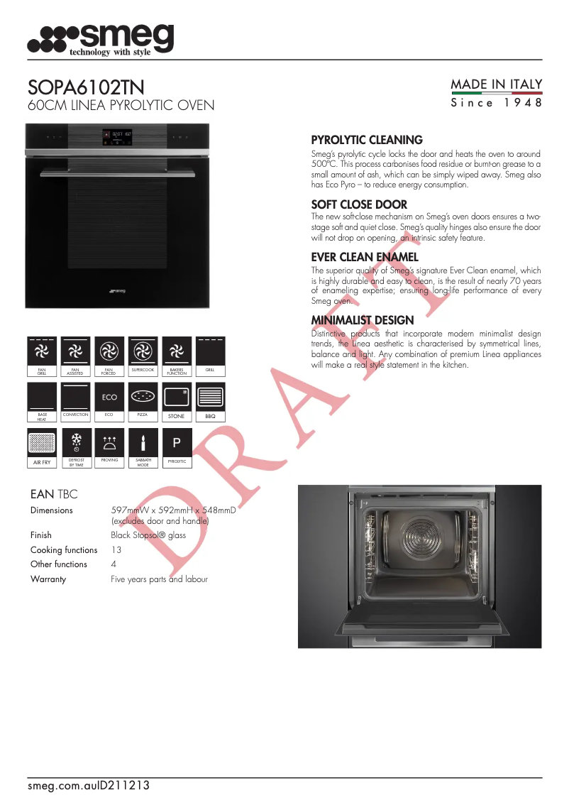 Página 1 del manual Ficha técnica Smeg SOPA6102TN