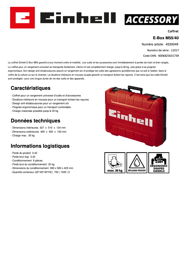 Page n°1 - Manuel utilisateur Einhell E-Box M55/40