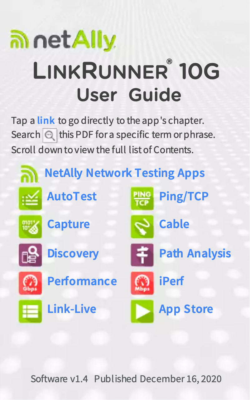 Image de la première page du manuel de l'appareil LinkRunner 10G