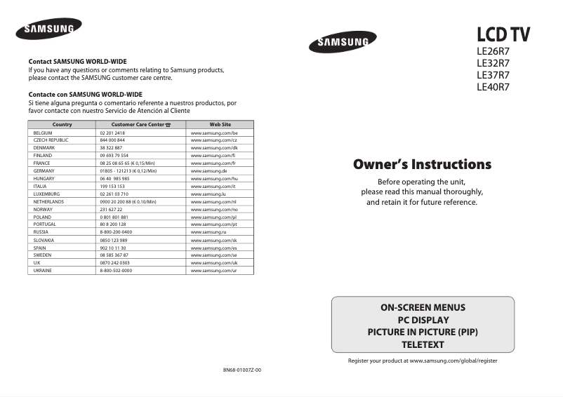 Page n°1 - Manuel utilisateur Samsung LE26R74BD