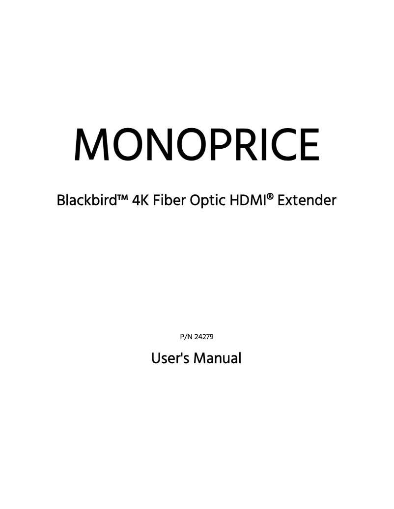 Page 1 de la notice Manuel utilisateur Monoprice Blackbird 4K Fiber Optic HDMI Extender