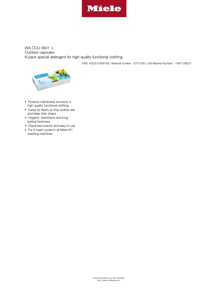 Page 1 de la notice Manuel utilisateur Miele WA COU 0601 L