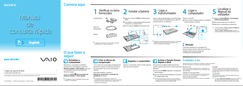 Page n°1 - Guide d'installation Sony Vaio VPCCW1S1E