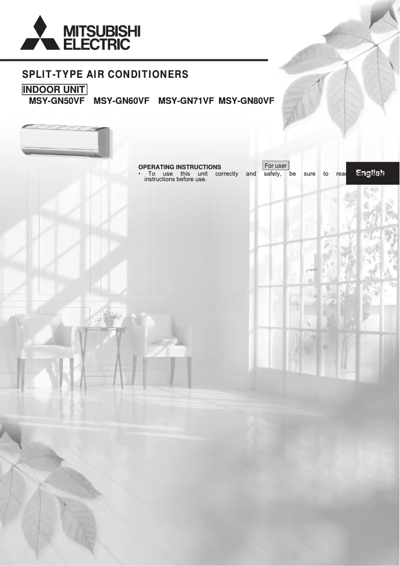 Page 1 de la notice Manuel utilisateur Mitsubishi MSY-GN71VF
