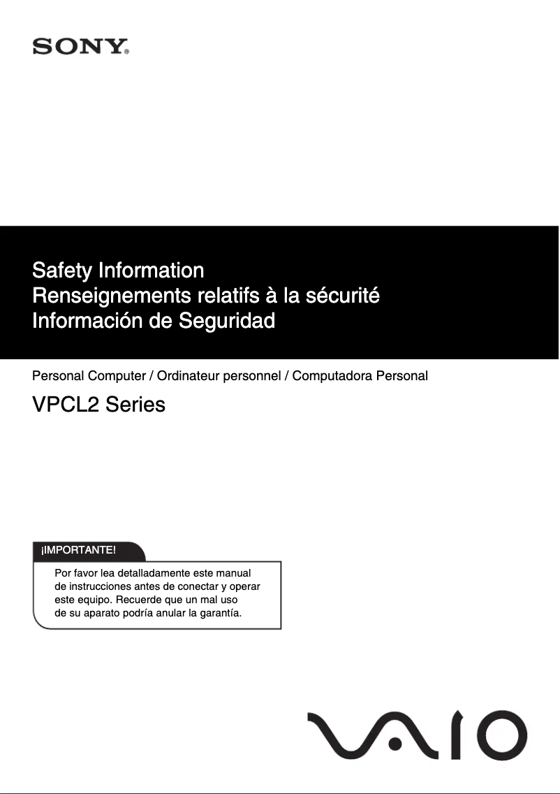 Página 1 del manual Instrucciones de seguridad Sony Vaio VPCL213FX