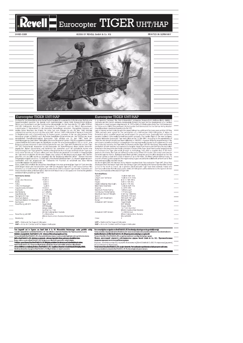 Image de la première page du manuel de l'appareil Eurocopter Tiger