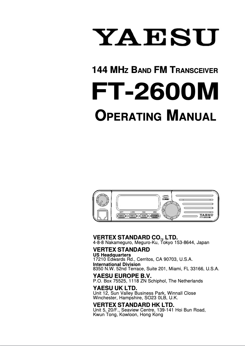 Page 1 de la notice Manuel utilisateur Yaesu FT-2600M