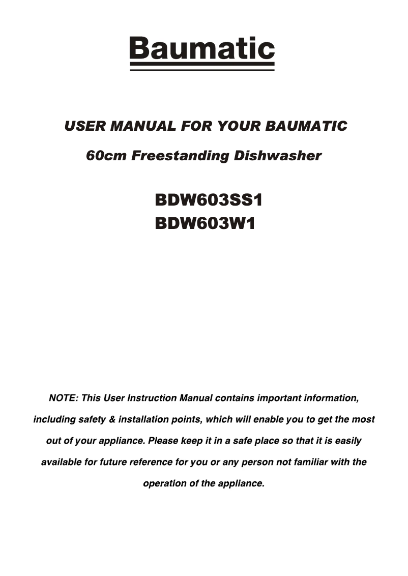 Página 1 del manual Manual de usuario Baumatic BDW603W1