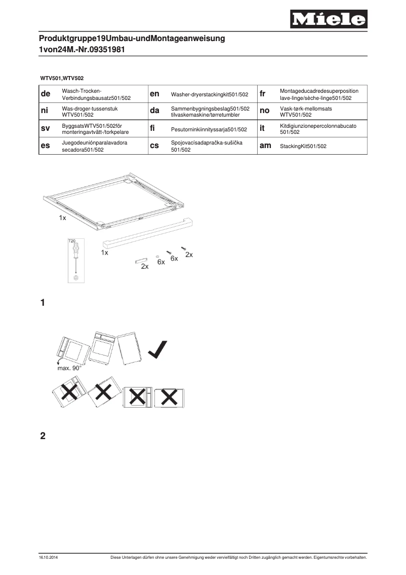 Page n°1 - Manuel utilisateur Miele WTV 502