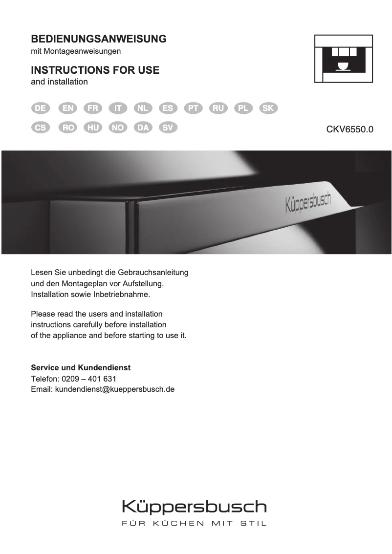 Page 1 de la notice Manuel d'utilisation et d'entretien Küppersbusch CKV6550.0W