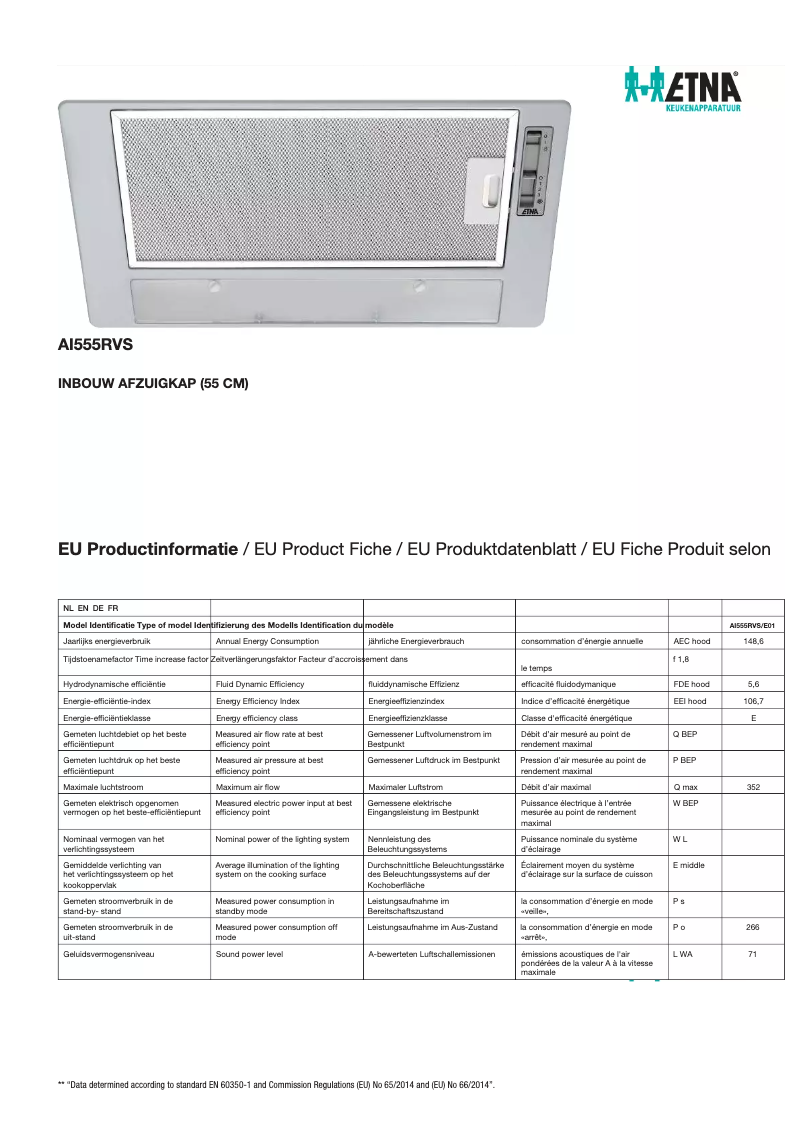 Page n°1 - Fiche technique Etna AI555RVS