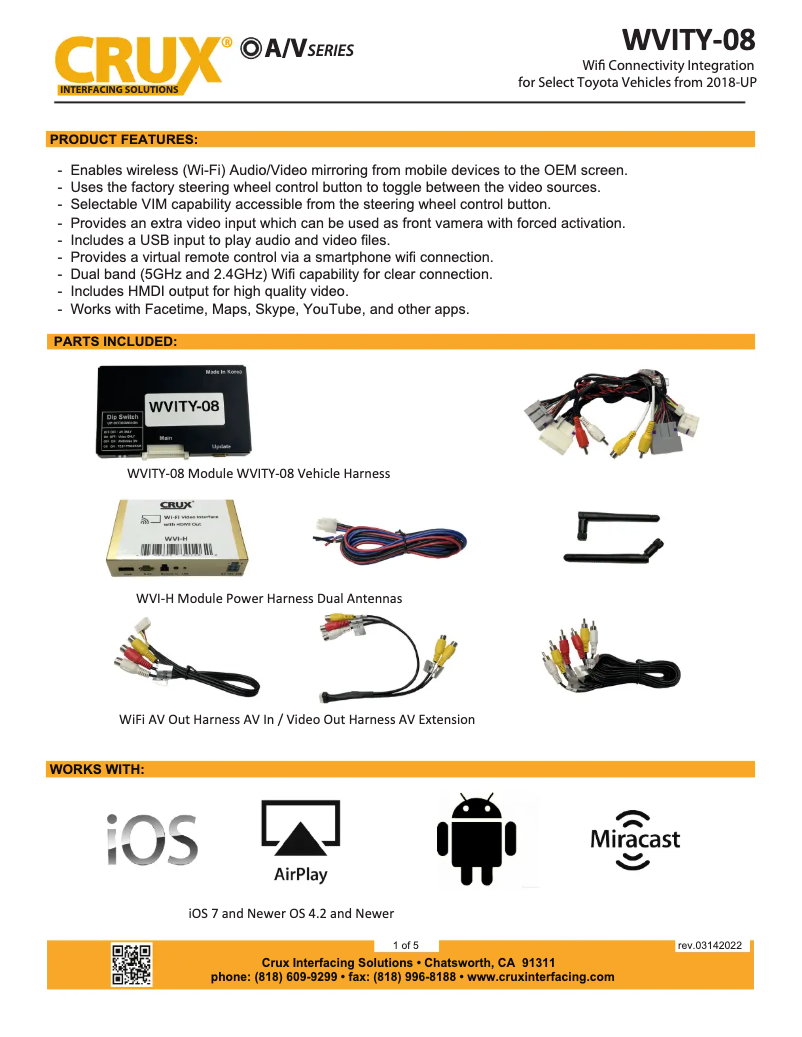 Page n°1 - Manuel utilisateur CRUX WVITY-08