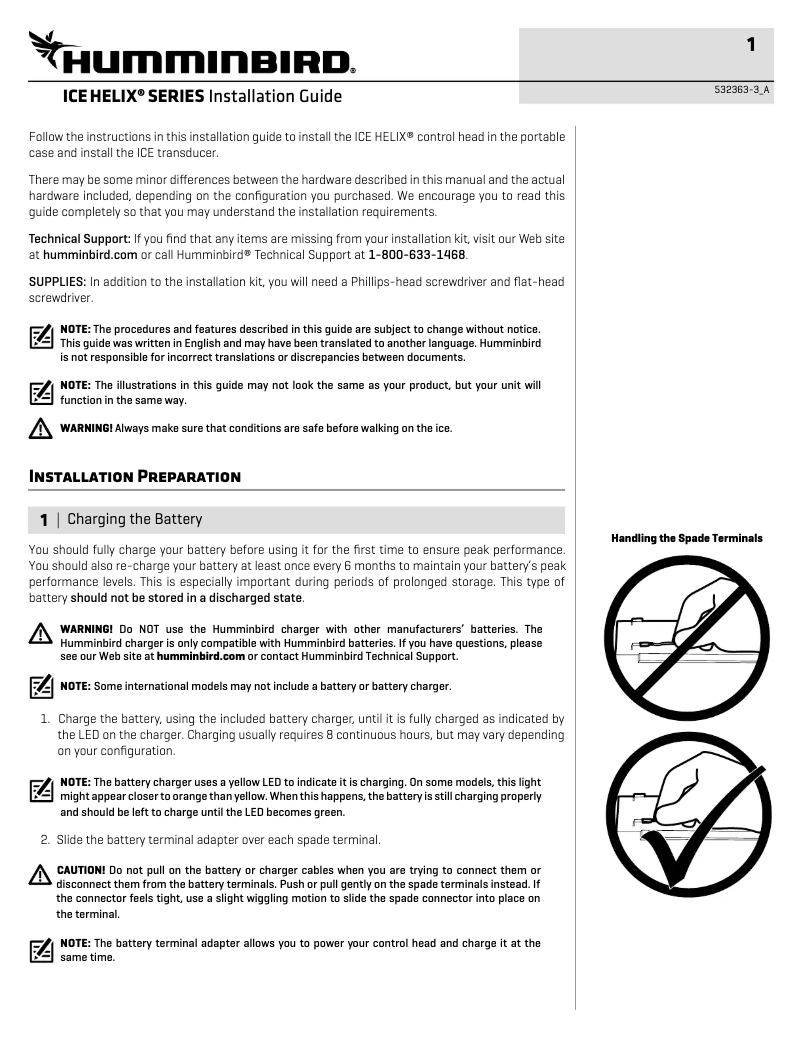 Página 1 del manual Guía de instalación Humminbird ICE HELIX 5 CHIRP GPS G2 All Season