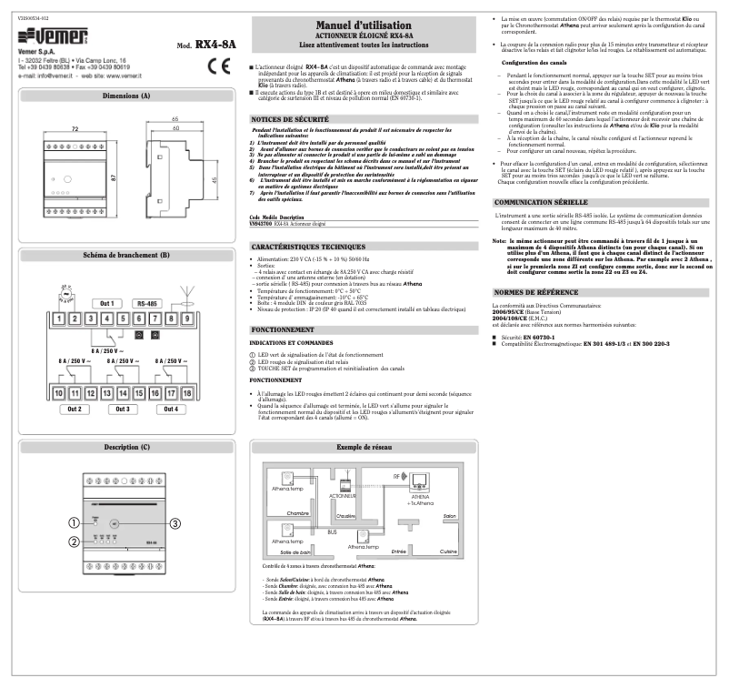 Page 1 de la notice Manuel utilisateur Vemer RX4-8A