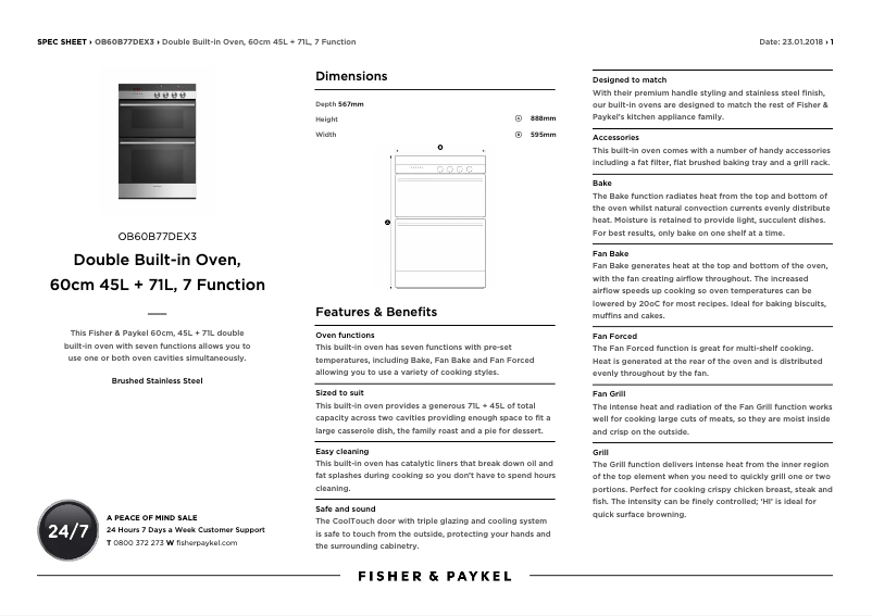 Page 1 de la notice Fiche technique Fisher & Paykel OB60B77DEX3