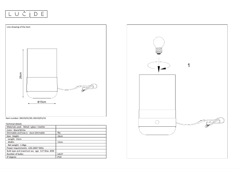 Page n°1 - Manuel utilisateur Lucide Centur 06519/01/30