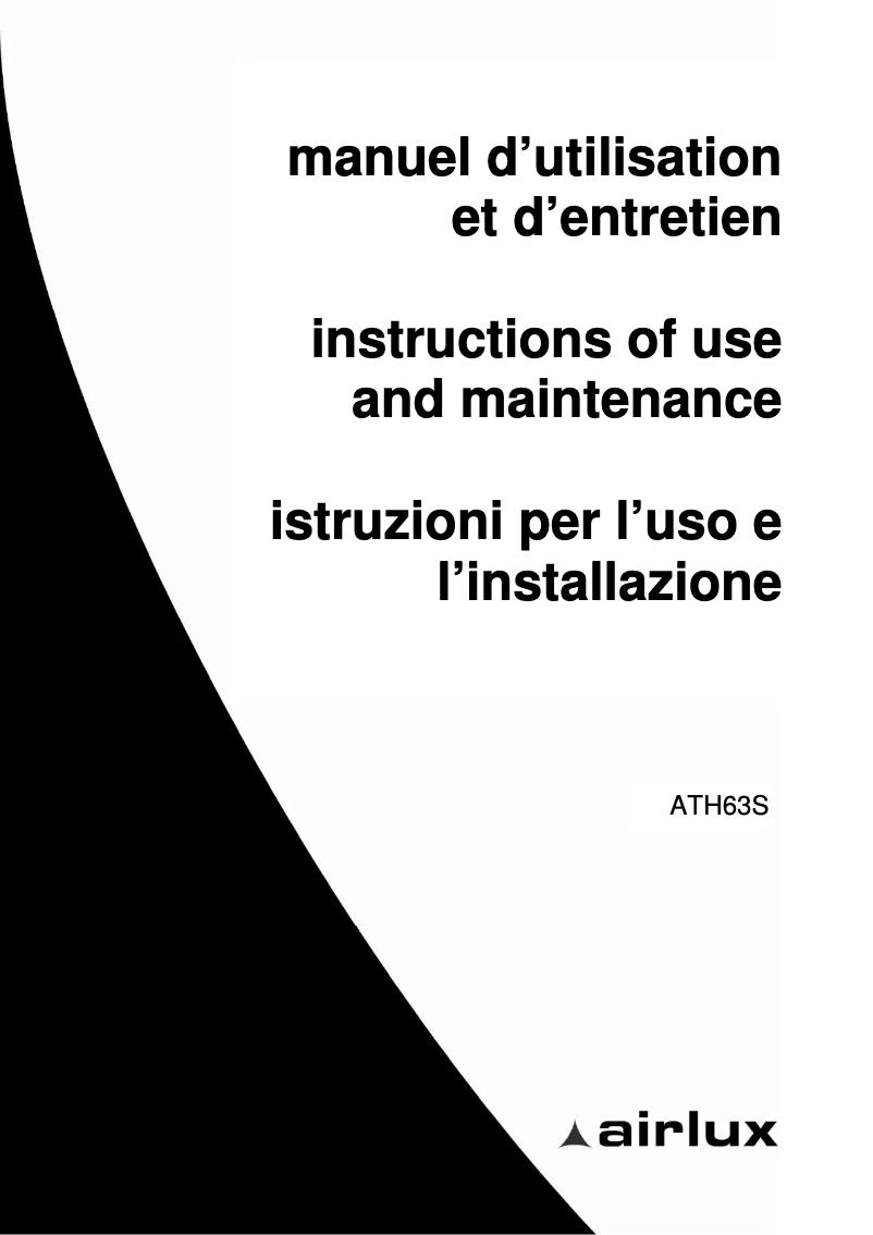 Page 1 de la notice Manuel utilisateur Airlux ATH63S