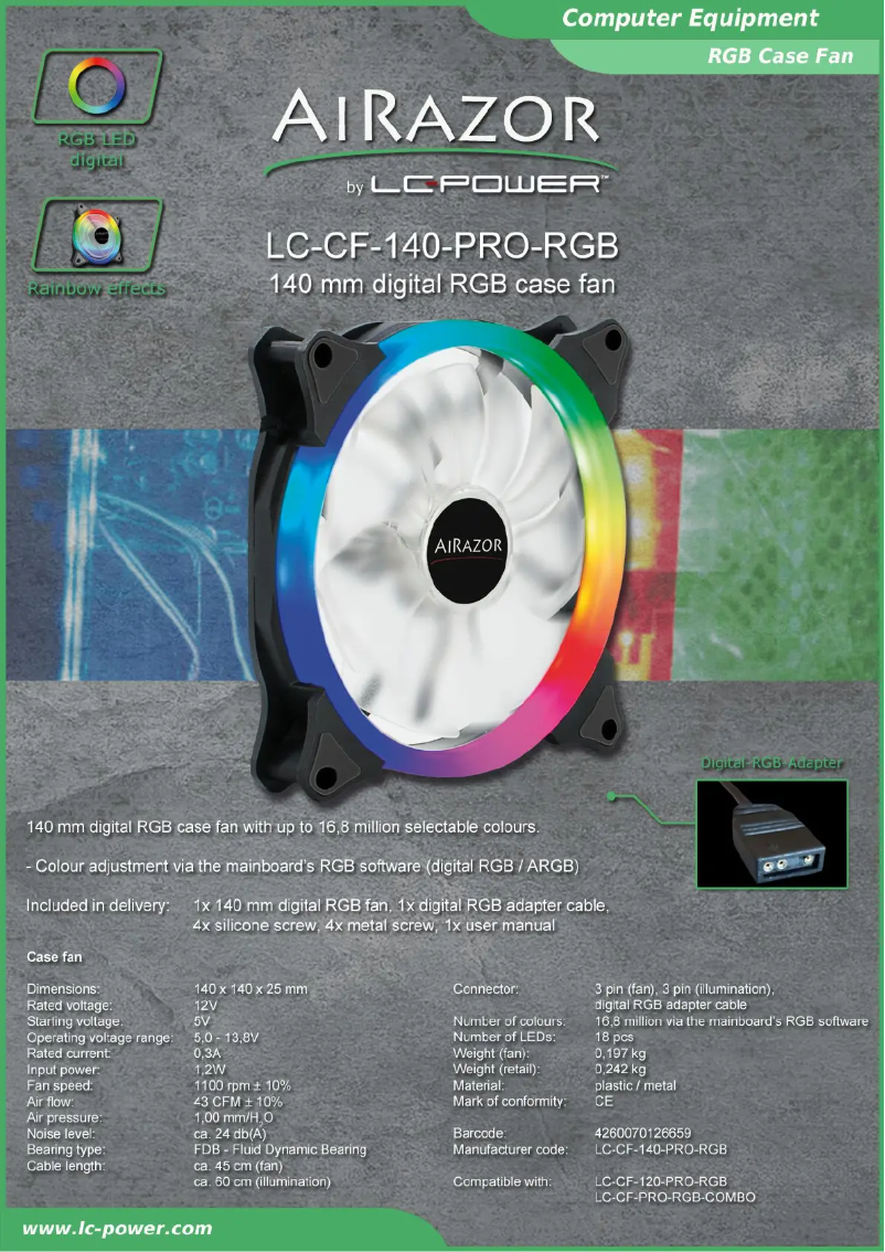 Page 1 de la notice Manuel utilisateur LC-Power LC-CF-140-PRO-RGB