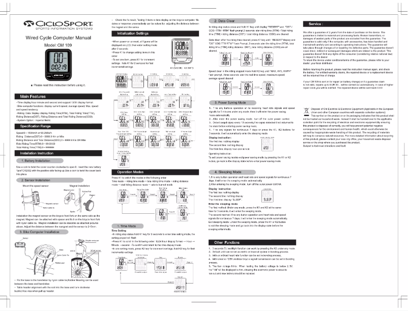 Page 1 de la notice Manuel utilisateur Ciclo CicloMaster CM 109